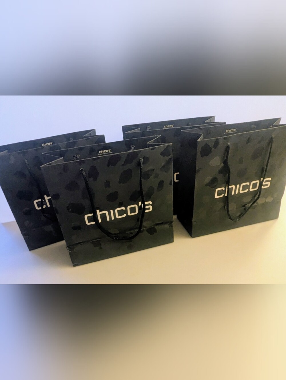 Lot Of 4 Chico's Black Animal Print Mirror Reflective Empty Tote Gift Bags